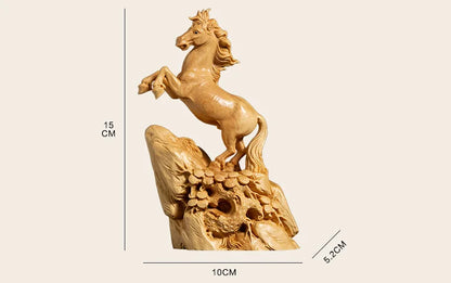 Boxwood 15cm Horse Sculpture Wood Animal Statue Chinese Zodiac Lucky Rich Home Decor