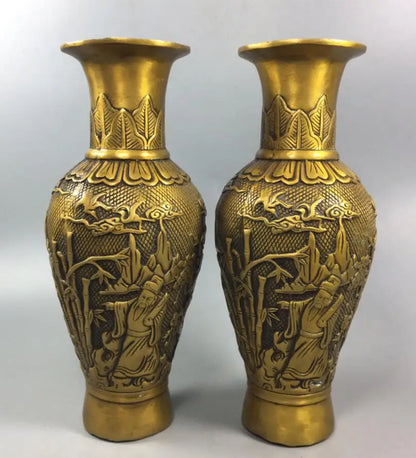 China brass Fu lu shou three God vase crafts statue A pair