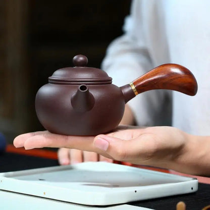 Handmade Purple Clay Tea Set, Zisha Teapot, Kung-Fu Teaware, Kung-fu, Horizontal Handle Side, Yixing