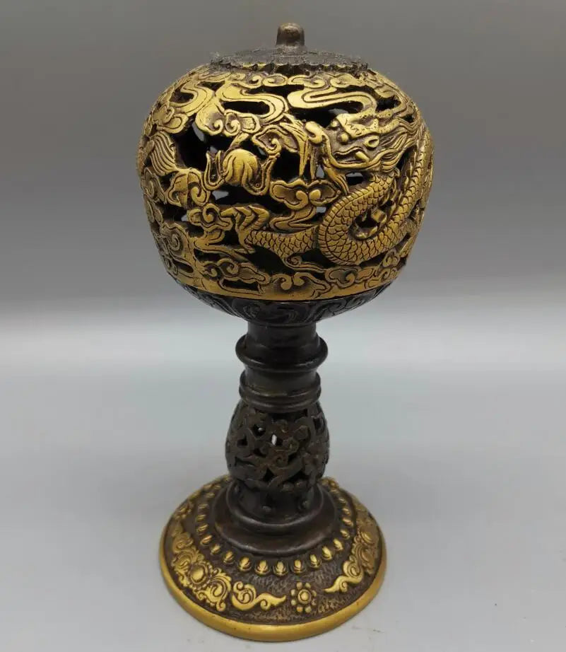 China brass dragon Hollow out Incense burner crafts statue
