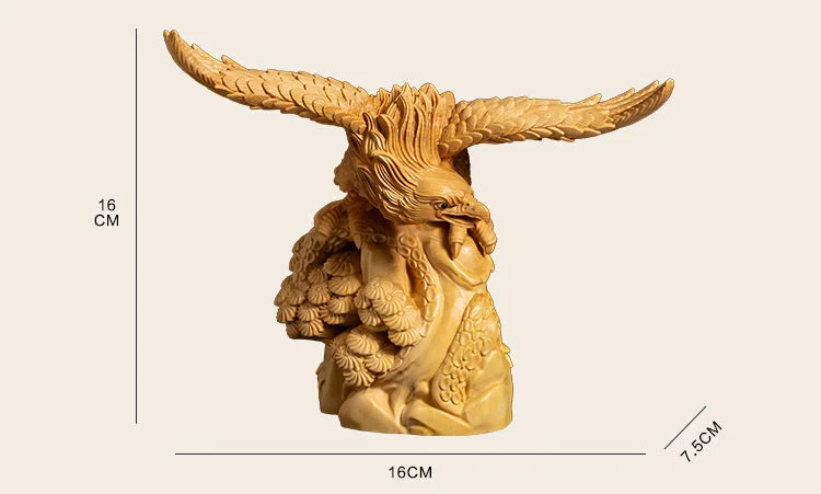 Boxwood 16cm Eagle Sculpture Successful Decoration Wood Animal Lucky Rich Statue Home Decor