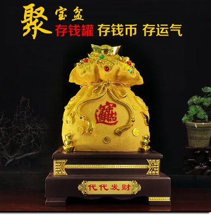 29CMResin Electroplating Gold Fortune Yuanbao Deposit Pot Money Bag Handicraft Ornaments Gifts  Decorations for Home