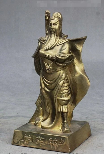 Chinese Brass Carved Guard Vehicle Warrior God Guan Gong Yu Dragon Head Statue