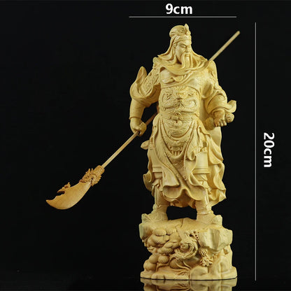 Boxwood 20cm Guanyu Sculpture Three Kingdoms Wood Statue Feng Shui Collection Wealth God Guan Gong Home Decor