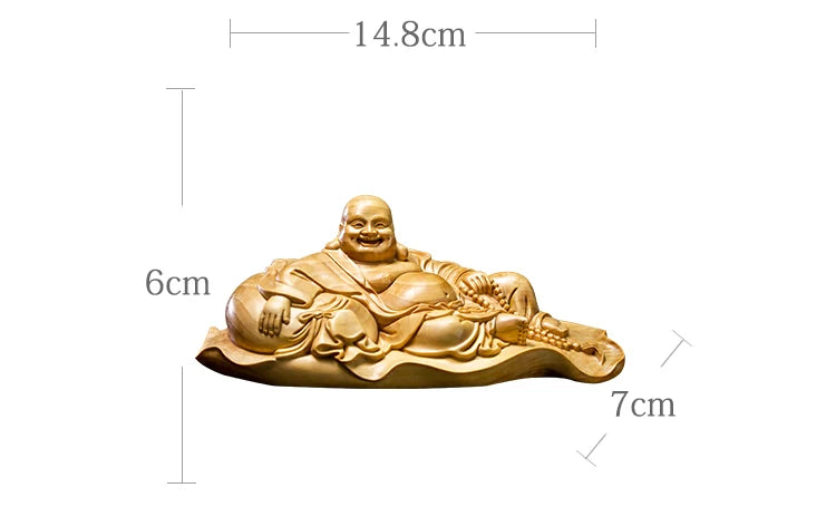 Boxwood 14cm Maitreya Sculpture Wood Carving Buddha Statues Laughing Buddha Mascot Home Decor