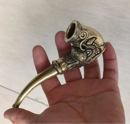 China brass dragon head smoke bucket crafts statue