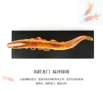 Resin blue ice jade fortune golden dragon fish ornaments crafts home living room office furnishings opening gift wholesale