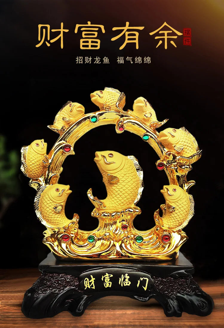 Fengshui Resin Gold Fortune Dragon Fish Wufu Linmen Home Living Room Decoration Opening Gift Wholesale Home Decoration Statue