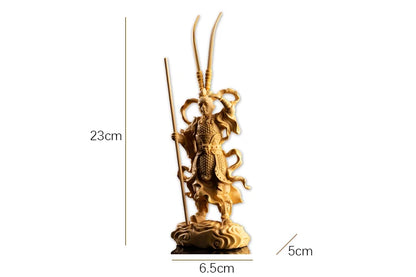 Boxwood 23cm Monkey King SculptureSun Wukong Wood Buddha Status Journey To The West Home Decoration