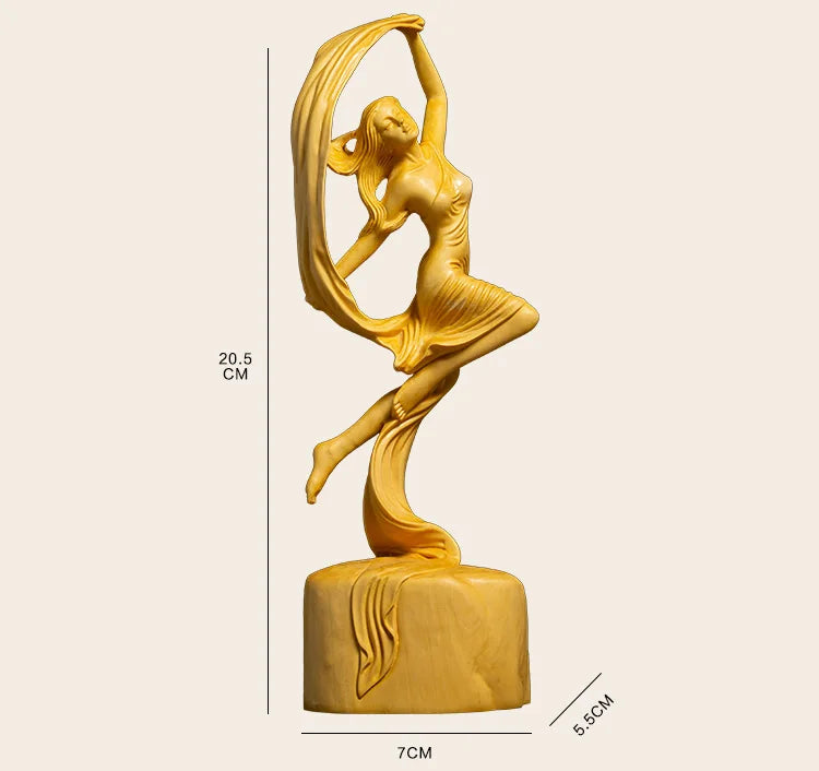 Boxwood 20cm beauty Dancer Figure Sculpture Chinese feng shui living room Sculpture solid wood beautiful women Statue Home Decor