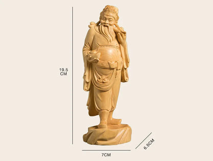 19CM Wealth God Buddha Chinese Myths Legends Figures Sculpture Carving Solid Wood Carving Crafts Decoration Fortuna