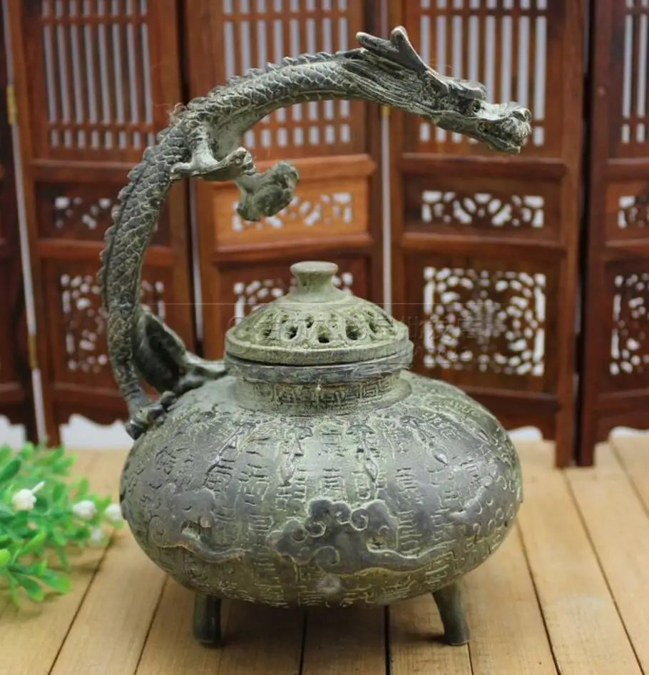 Copper Statue Antique handicraft bronze Baishou dragon incense burner