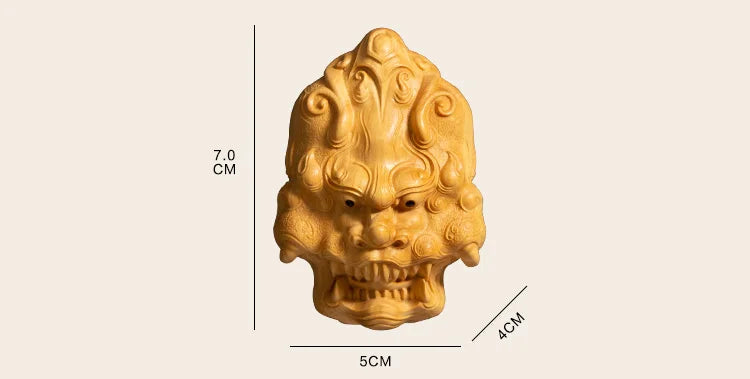 Boxwood 7CM God Mask Pendant Wealth Wood Carving Feng Shui Wood Buddha Statue Chinese Sculpture Home Decor