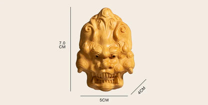 Boxwood 7CM God Mask Pendant Wealth Wood Carving Feng Shui Wood Buddha Statue Chinese Sculpture Home Decor