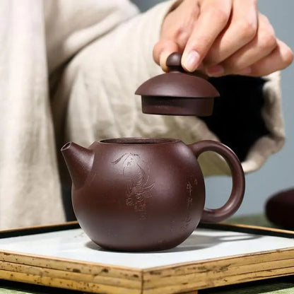 Purple Clay Dragon Egg and Teapot Zisha Yixing Handmade Pot, Kung-Fu Teaware, Purple Drinkware for Puer Green