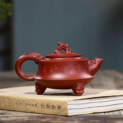 Dahongpao Kung Fu Handmade Teapot, Kung-Fu Teaware, Purple Clay Drinkware for Puer, Three-Legged Dragon Pot, Yixing, Raw Ore