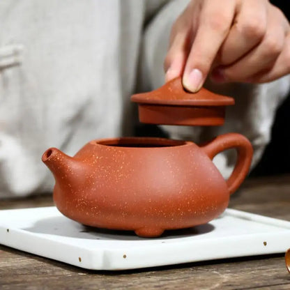 Dragon Blood Sand Stone Scoop Teapot Zisha Yixing Handmade Pot, Kung-Fu Teaware, Purple Clay Drinkware for Puer, Green and Black
