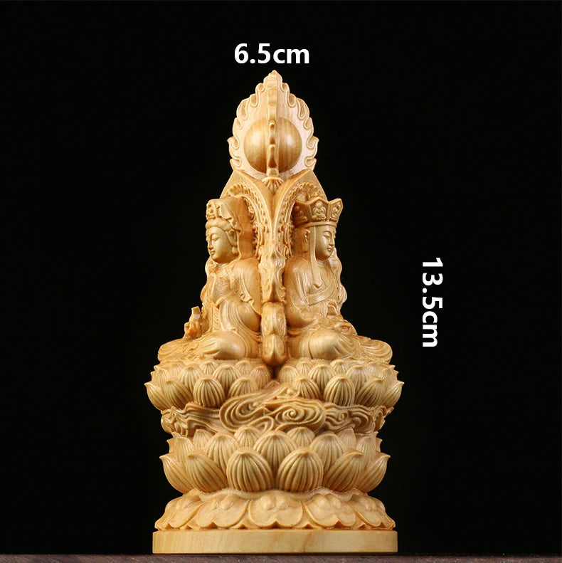 Boxwood 15cm Three Buddha Sculpture Shakyamuni Guanyin Ksitigarbha Wood Statue Guan Yin Worship Home Decor