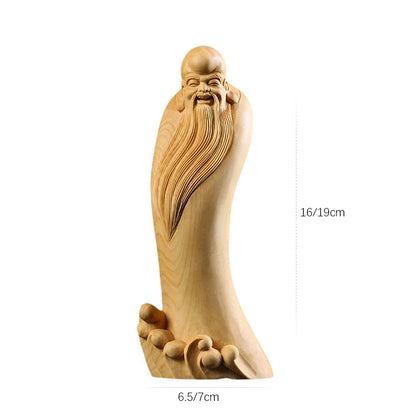 Boxwood 16cm 18cm Longevity God Sculpture Wood Chinese Mythical God Statue Home Decor