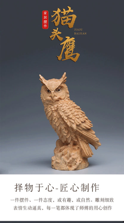 Thuja Wood Carving Owl, Small Ornaments, Living Room Decoration, Chinese Solid Craft Gift, Home Creative Statues Sculptures