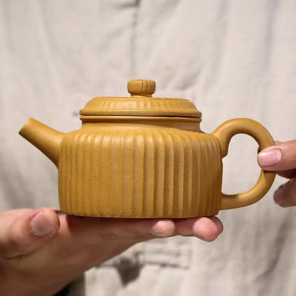 Handmade German Clock Pot with Mud Tendon Pattern, Zisha Teapot, Yixing Handmade Pot, Kung-Fu Teaware, Purple Clay, Drinkware fo