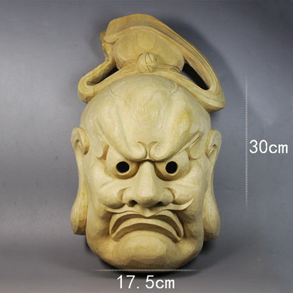 Camphorwood Japanese Wood Statue Mask Wall Decoration Traditional Craft Benevolent King Buddha Decoration Tattoo Home Decor