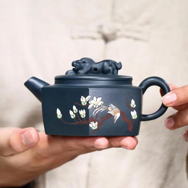 Tianqing-Six-Party Lion Purple Clay Teapot, Zisha Teapot, Yixing Handmade Pot, Kung-Fu Teaware, Purple Clay Drinkware for Puer