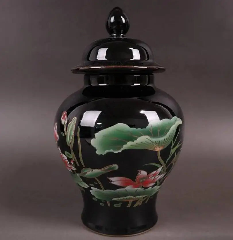 China seiko Black golden glaze ceramic lotus tank crafts statue