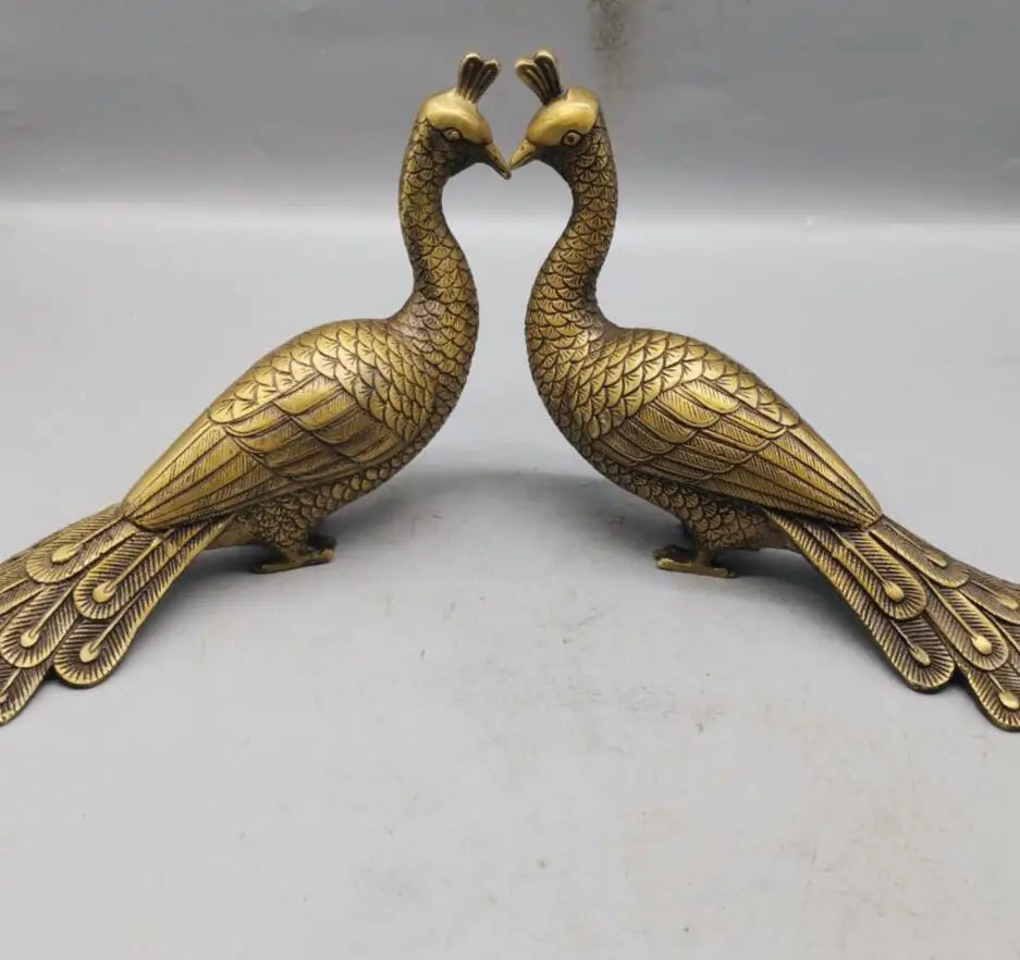 China brass peacock crafts statue A pair
