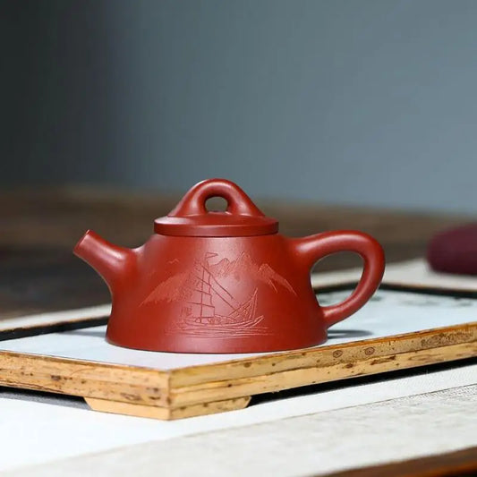 Carved  Pot, Zisha Teapot, Yixing Handmade Pot, Kung-Fu Teaware, Purple Clay Drinkware for Puer Green and Black