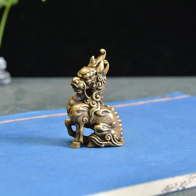Ancient God Beast Bronze Ware Ornament Auspicious Beast Lion Dragon Solid Pure Copper Unicorn Kylin Bronze Statue