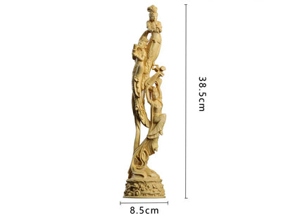 Boxwood 39cm Dunhuang Flying Fairy Sculpture Solid Wood Beauty Statue Living Room Home Decor