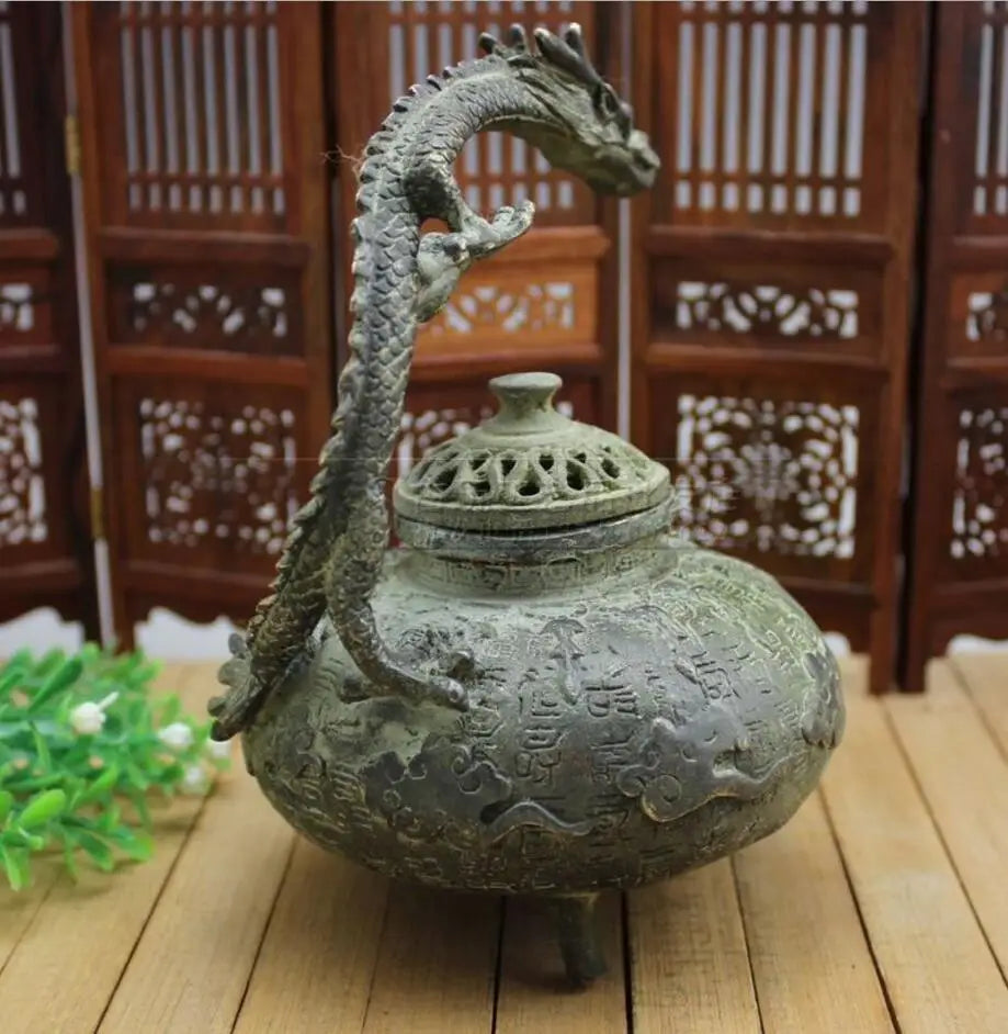 Copper Statue Antique handicraft bronze Baishou dragon incense burner
