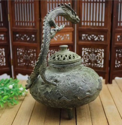 Copper Statue Antique handicraft bronze Baishou dragon incense burner