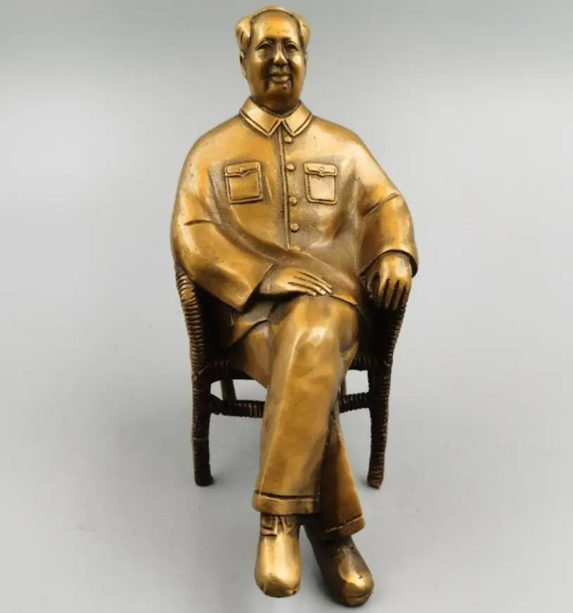 China brass Mao Zedong sit Rattan chair crafts statue