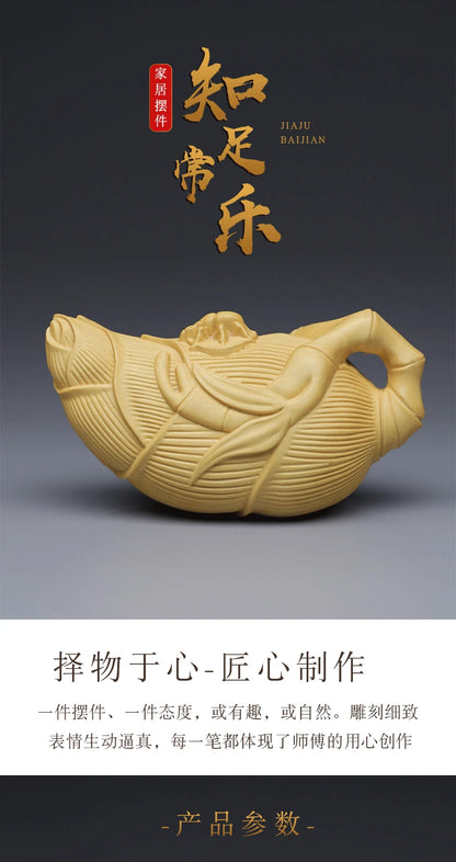 Handmade Bamboo Teapot for Home Decoration, Carved Wood Decor, Chinese Boxwood Crafts, Statue Sculptures, Feng Shui Ornaments