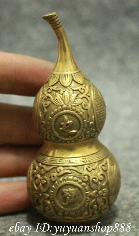 Chinese Pure Brass FengShui 8 Diagrams Flower Zhen Zhai Gourd Cucurbit Statue Garden Decoration Brass Bronze 25% off