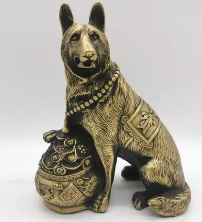China brass dog hug money wealth crafts statue