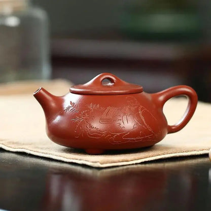 Dahongpao-Handmade Zisha Teapot, Zen Scenery, Boat Stone Scoop Pot, Handmade Kung-Fu Teaware, Purple Clay, Drinkware for Puer