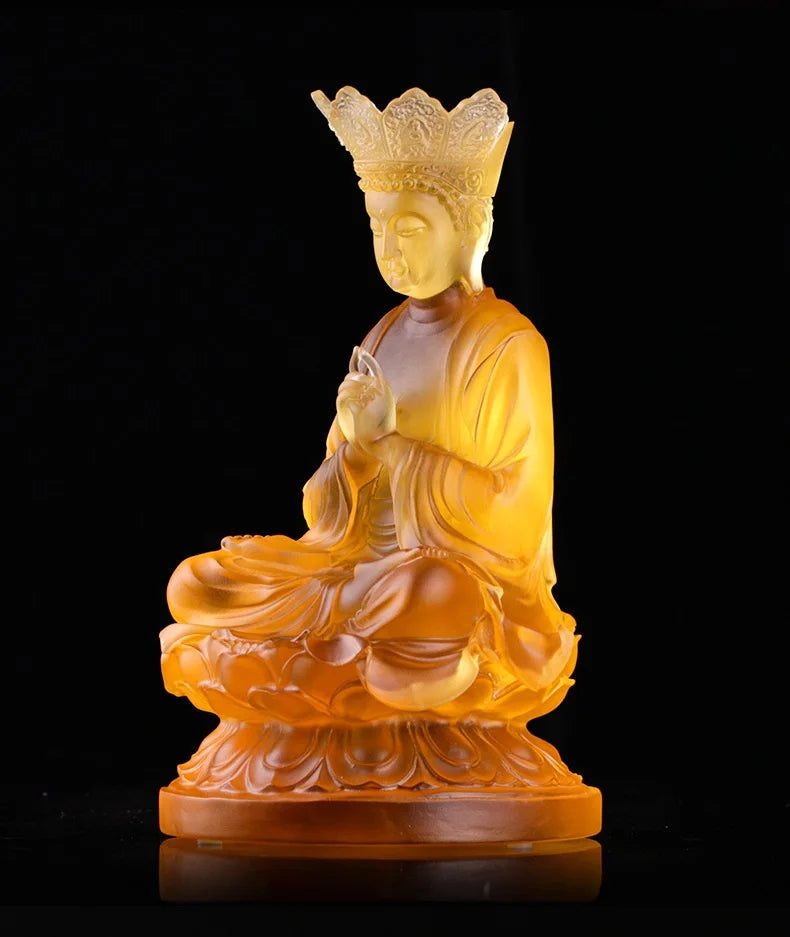 Coloured glaze Tathagata Buddha Statue Decoration Buddhist temple home decor worship Shakyamuni Buddha Temple Buddhist Supplies