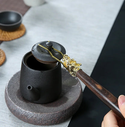 Copper Kettle with Dragon Head, Pot Fork, Ebony Wood, Tea Ceremony Accessories, Dedicated Fork