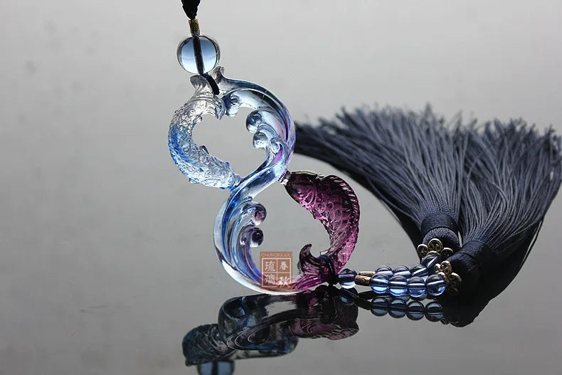 Double fish colored glaze ornaments Car pendant Crafts