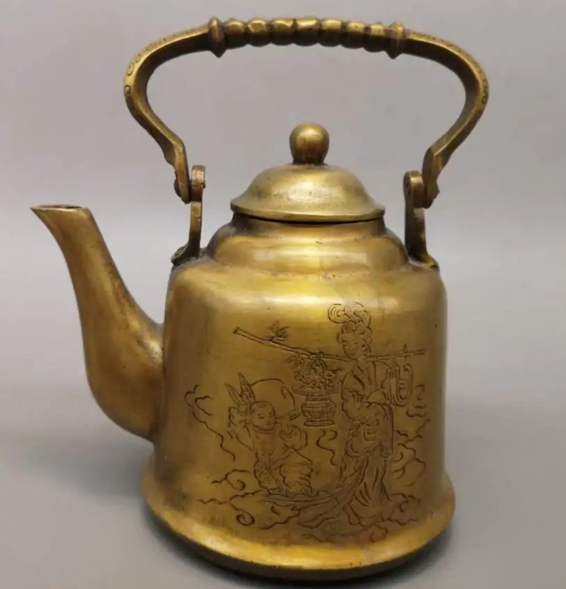 China brass He Xiangu teapot crafts statue