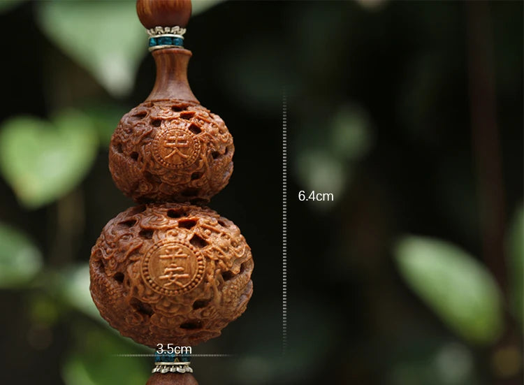 6cm Dragon Pattern Gourd Wood Carving Gifts Peace Figurines Car Pendant Ornaments