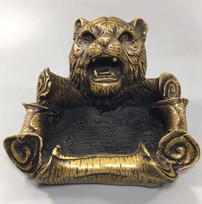 China brass archaize tiger head ashtray crafts statue