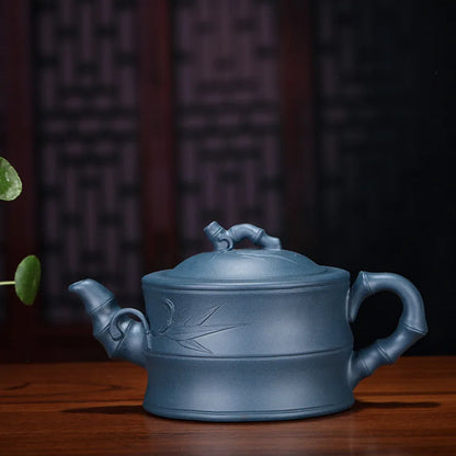 Handmade Yixing Zisha Teapot, Sky Green Mud, Bamboo, Kung-Fu Teaware, Purple Clay, Drinkware for Puer Green, Black, Chinese