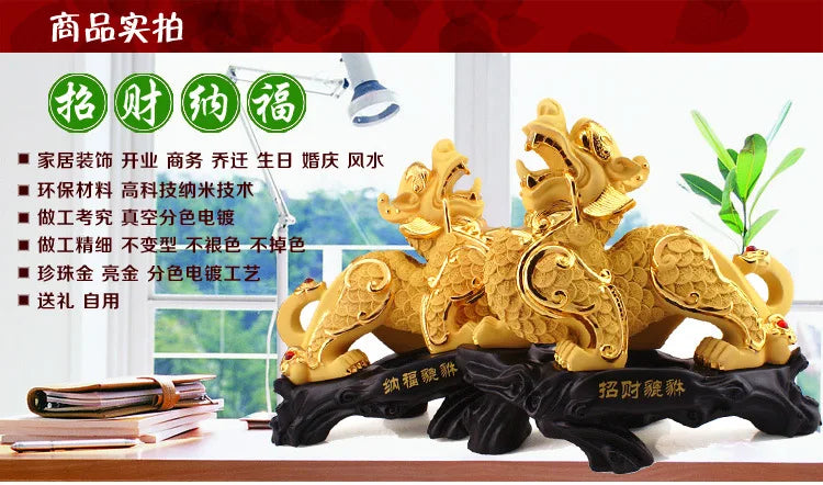 كبير محظوظ فنغ شوي Pixiu ديكور المنزل هدية مكتب غرفة المعيشة زينة إكسسوارات ديكور منزلي الراتنج السحر