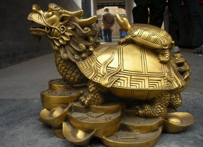 wholesale factory Chinese classical pure Brass carve Dragon Turtle Money Statue 25% off