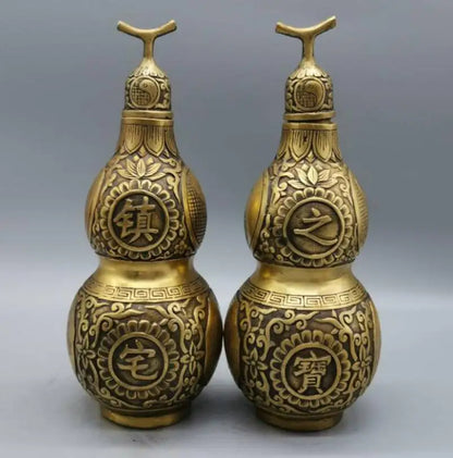 China brass auspicious gourd crafts statue A pair