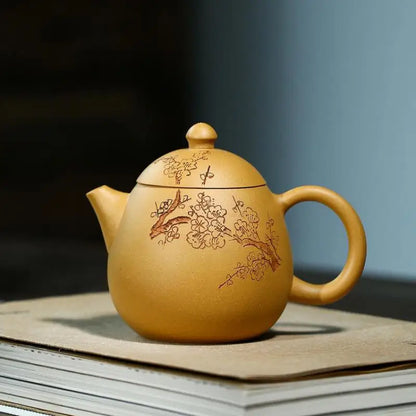 Handmade Plum Blossom Dragon Egg Pot, Zisha Teapot, Handmade Kung-Fu Teaware, Purple Clay, Drinkware for Puer Green